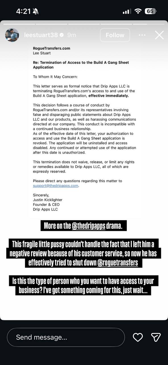 Termination Letter Posted Publicly